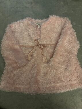 Girls' Fuzzy Tie-Front Top in Light Pink